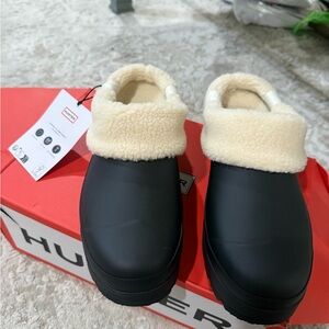 Hunter Black and Cream Clogs